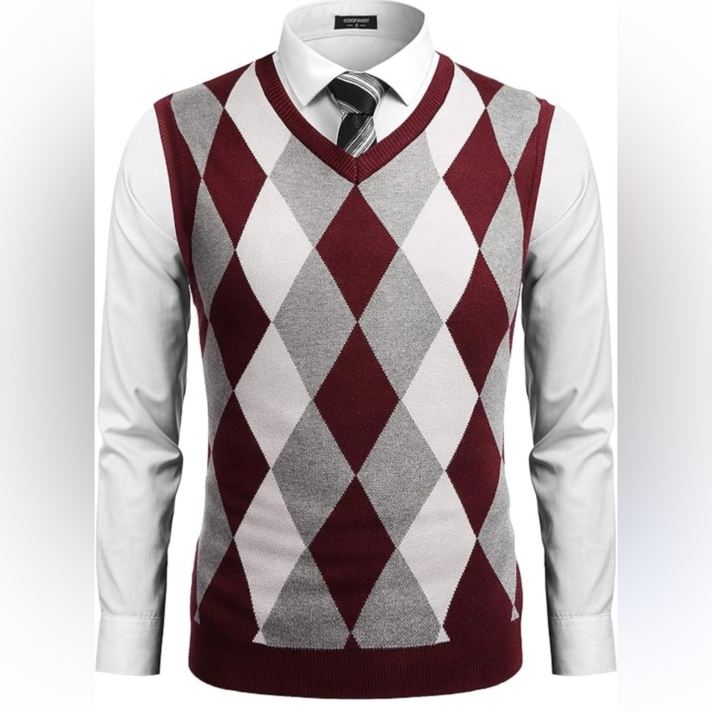 COOFANDY Men's Sleeveless V-Neck Pullover Sweater Casual Argyle Sweater Vest L‎